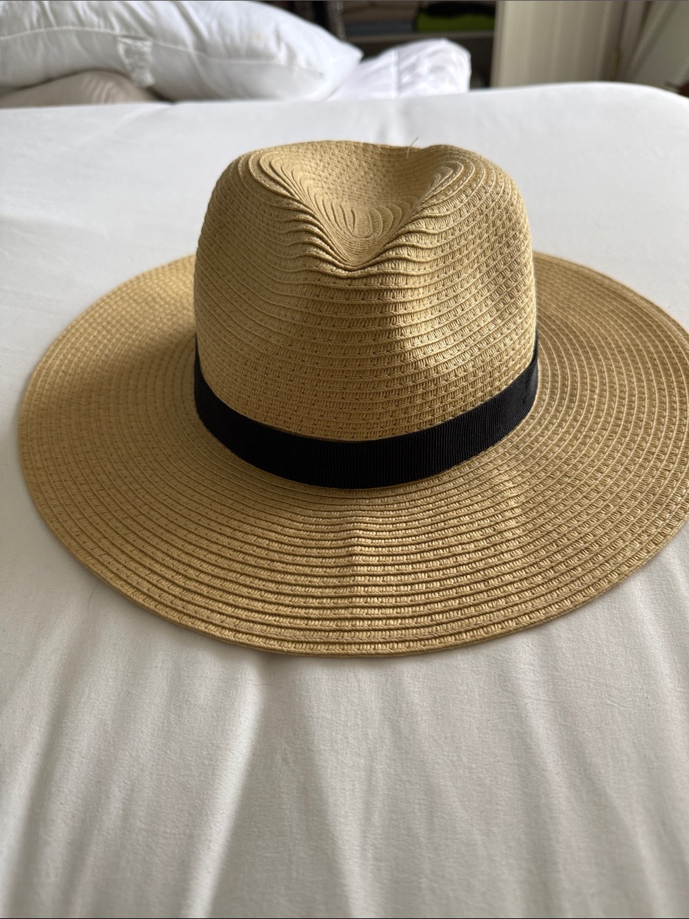 J. Crew Tan Straw Fedora with Black Band